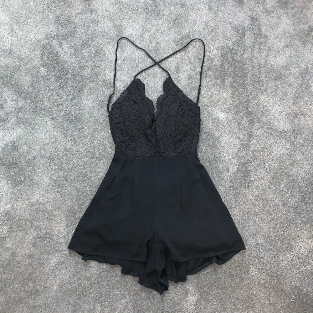 Black romper with lace top